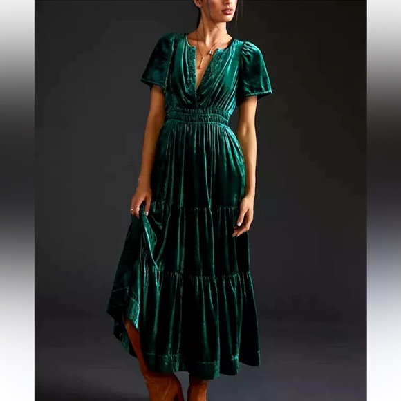 Anthropologie The Somerset Maxi Dress Velvet Edition Tiered Smock - Picture 1 of 3